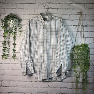 Thomas Dean Men's Checkered Long SL Button-Down Shirt - Blue Brown White Lg M179